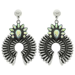 Western Ribbed Crystal Squash Blossom Earrings 2.75 Inch Drop